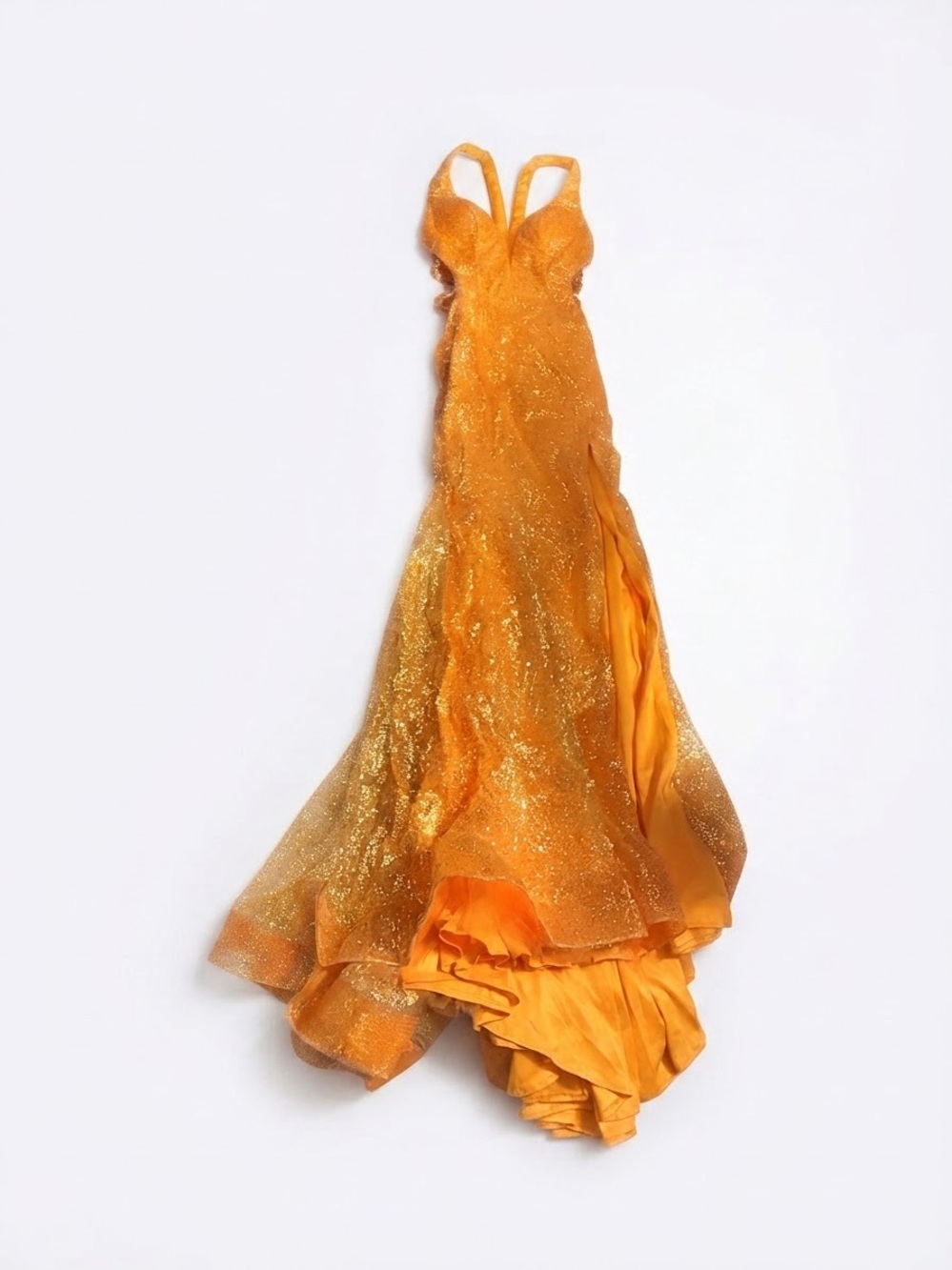 Rachel Allan Glittering Orange Prom Gown